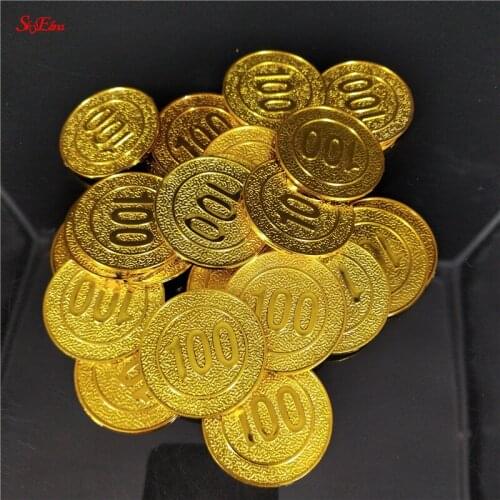 50/100pcs Plastic Gold Coins poker chips Halloween decoration plating Plastic Pirate Toy coins Treasure Game currency 6z