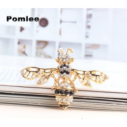 Pomlee Rhinestone Bee Beetles Brooches Honeybee Pin Fashion Brooch For Women Pins Scarf Clip Jewelry Broach Bouquet