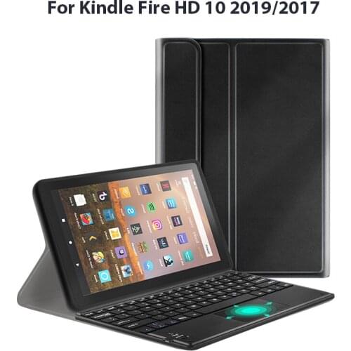 Keyboard Case for Kindle Fire HD 10 2019 /2017 Tablet Case for Kindle Fire HD 10 Soft TPU Back Shell Cover funda capa + films