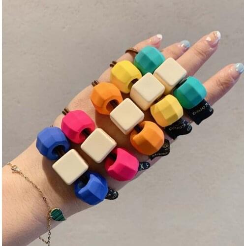 Colorful Matte Cube Hair Accessories Elastic Hair Bands For Women Student Colored Ins Geometric Head Ropes Hair Ties Wholesale