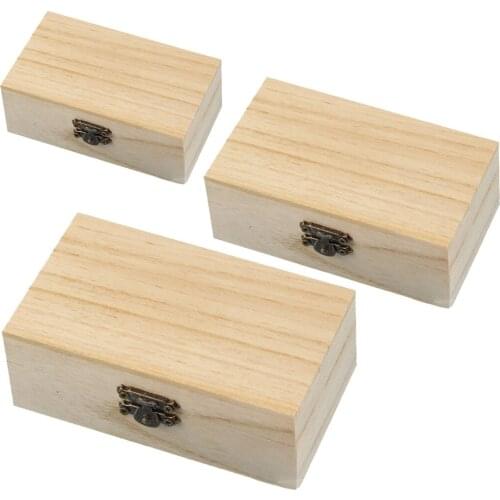 S/M/L Wooden Storage-Box Plain Wood With Lid Multifunction Square Hinged Craft Gift Boxes For Home Supply Storage Decora