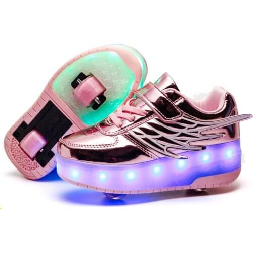 2019 Luminous Sneakers Kids Glowing Sneakers with Wheels Kids Roller Skates Shoes Led light up Shoes for Girls Boys Wing Shoes