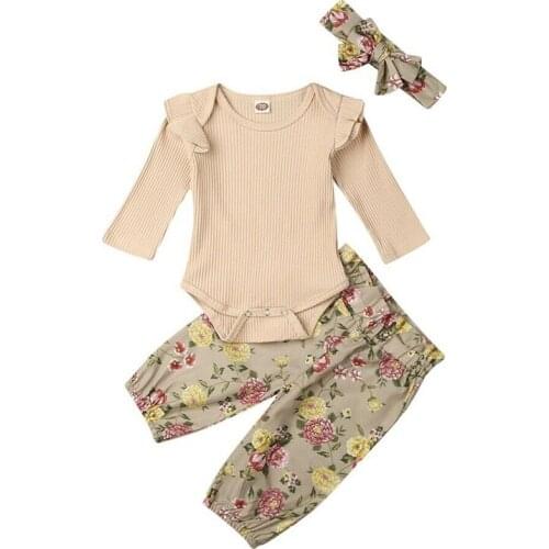 Baby Girl Headband Romper Jumpsuit + Floral Pants Outfit Newborn Infant Clothes Set Baby Girl Spring Autumn Outfit Clothes
