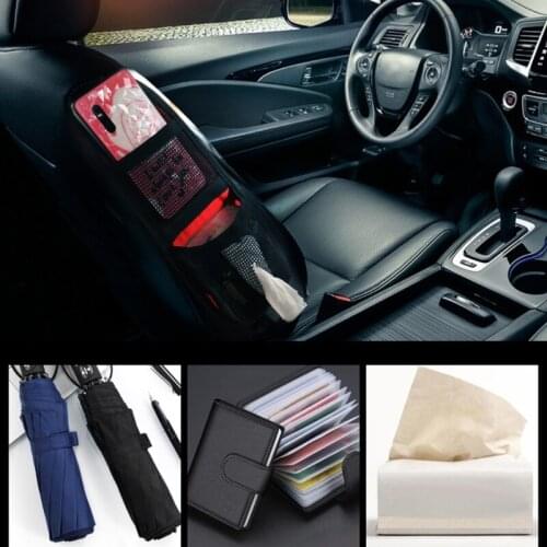 G99F Strong Adhesion Auto Car Seat Bag Side Hanging Tissue Box Storage Mesh Pocket Organizer Holder Pouch Container Organizer