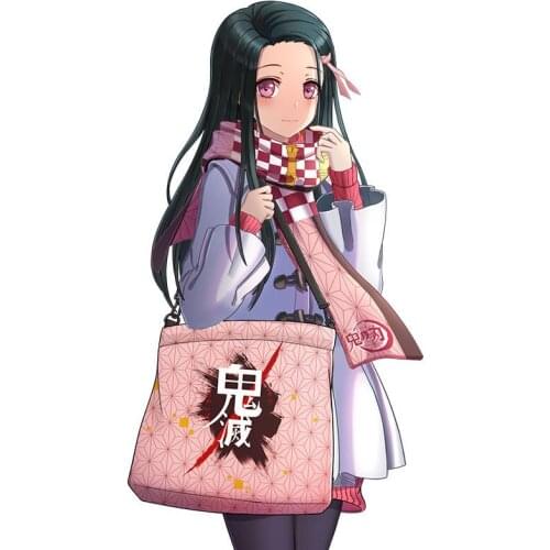 Anime Demon Slayer Tanjirou Nezuko Cartoon Student Canvas Bag Large-capacity One-shoulder Diagonal Bag Girls Shopping Tote Bag