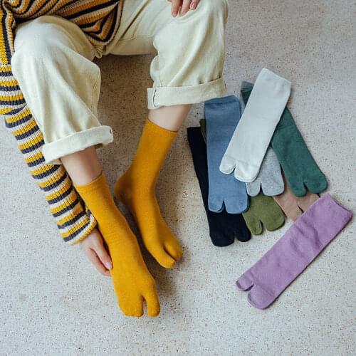Summer Women Solid Color Stocking Cotton High Socks Non-slip Two Finger Foot Socks Comfortable Stocking Pretty Fashion Socks