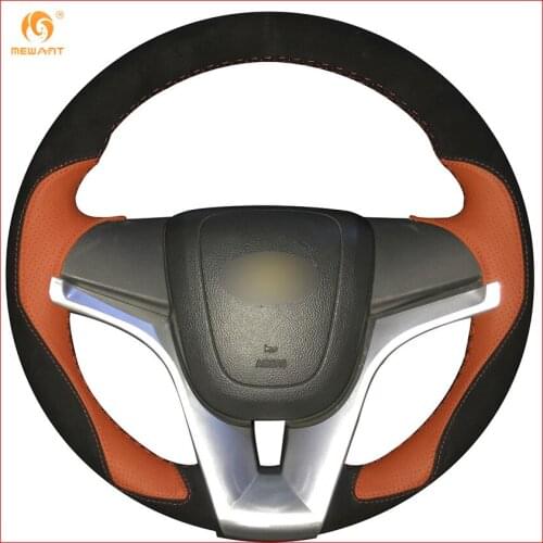 MEWANT Black Suede Orange Leather Car Steering Wheel Cover for Chevrolet Cruze 2009-2014 Aveo 2011-2014 Holden Cruze 2010 Parts