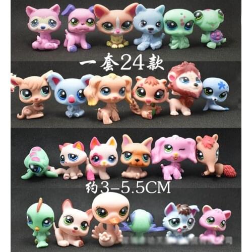 24pcs LPS Mini Pet Shop Figures Cocker Spaniel Collie Dog Standing Cats Dogs Kitty Toys Kitten Kedi Lion Sheep Bird lol Toy