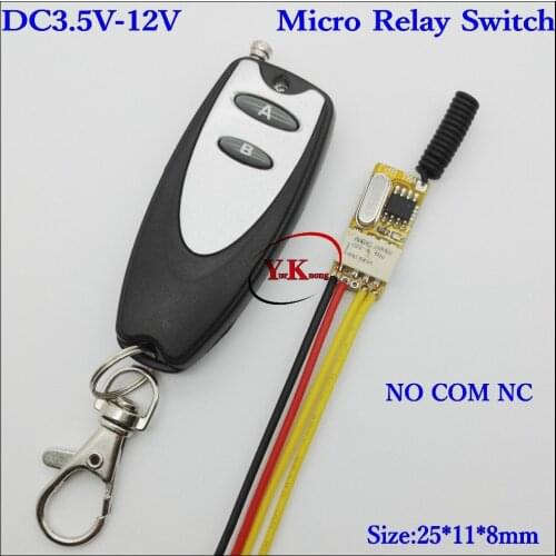 Mini Relay Switch DC 3.7V 4.2V 4.5V 5V 6V 7.4V 9V 12V Contact NO COM NC Remote ON OFF Wireless Switch Normall Closed Open315/433