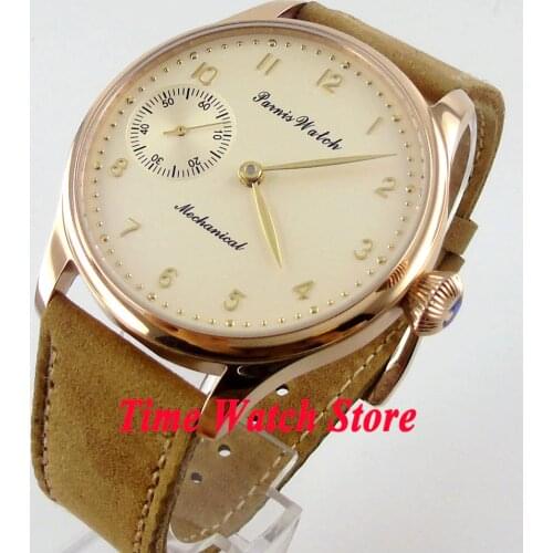 Parnis 44mm Beige Dial GOLD hands&marks Gold case 17 jewels hand winding 6497 movement mens watch 448