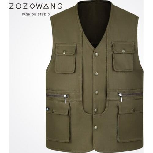 Zozowang 2019 new solid single breasted v neck casual multiple pockets vest men fashion plus size waist coat men