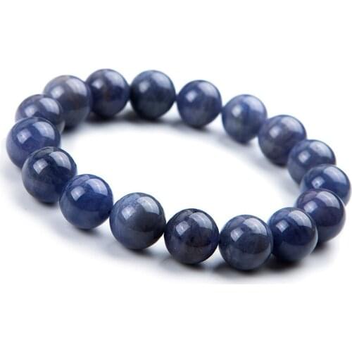 Genuine Natural Blue Gem Stone Crystal Round Beads Jewelry Women Men Stretch Charm Bracelet 12mm