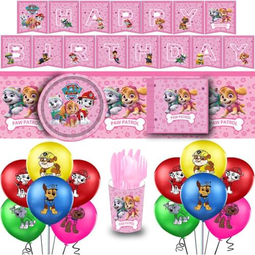 New paw patrol party theme decoration childrens birthday holiday tablecloth balloon party disposable tableware set