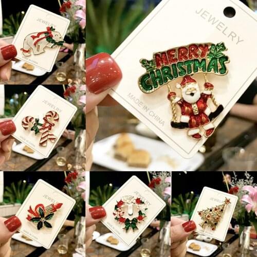 New Year Christmas Boots Brooch Santa Claus Shoes Hat Bells Rhinestone Brooches Pins Fashion Jewelry for Christmas Pin Gift