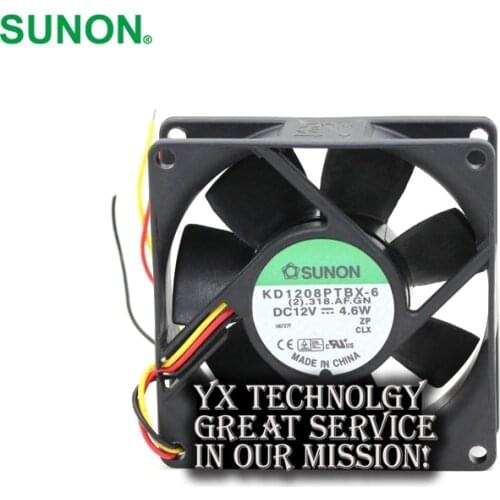 For SUNON New and Original 80mm KD1208PTBX-6 12V 4.6W three wire speed ball bearing cooling fan 80 * 80 * 25mm