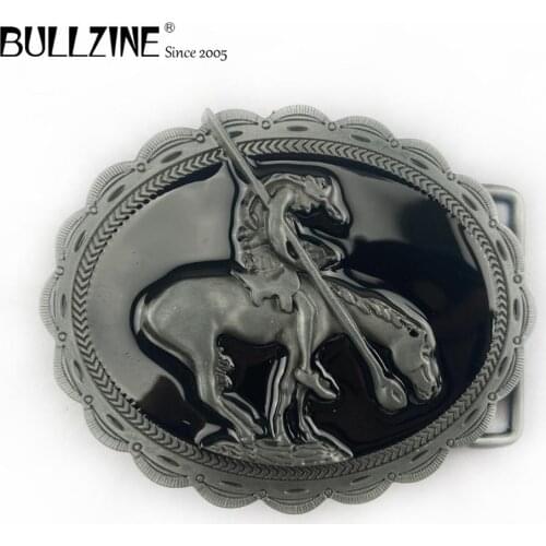 The Bullzine wholesale Horse belt buckle with black enamel with pewter finish FP-02242 suitable for 4cm width belt