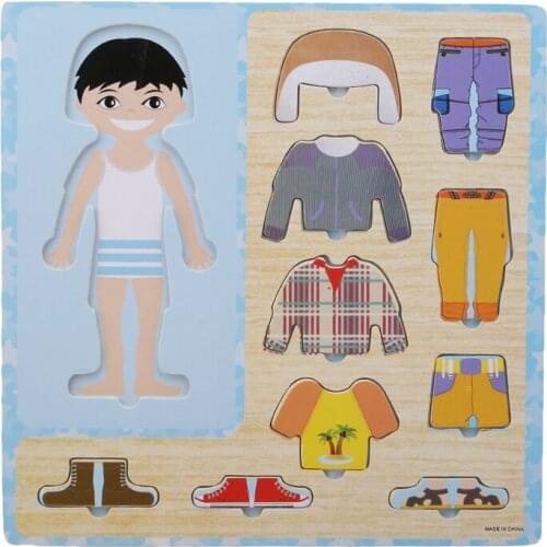Baby Clothing Matching Puzzle Kids Wooden Toys Children Early Educational Figure Puzzle Games Baby Boys Girls Dress Up Toys Gift