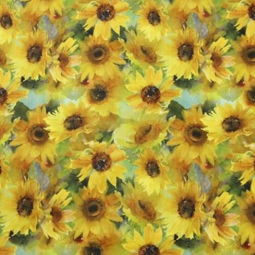 Half Yard Thin Cotton Poplin Fabric With Sunflower Print Handmade DIY Garment Dress Children Cloth CR-1238