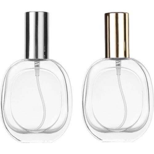 50ML Empty Flat Round Transparent Glass Perfume Bottle Gold Silver Atomizer Travel Cosmetic Packaging Mist Spray Vials 8pieces
