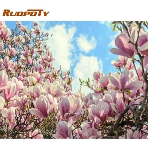 RUOPOTY Frame Magnolia Flower DIY Painting By Numbers Wall Art Picture Acrylic Home Decors Artwork Diy Gift