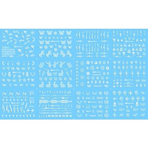 12 PCS / LOT SELF-ADHESIVE 3D NAIL TATTOOS STICKER WHITE BLACK GOLD SILVER GEOMETRY ANIMAL TRIBE SIGNS ARROW HBJY253-264