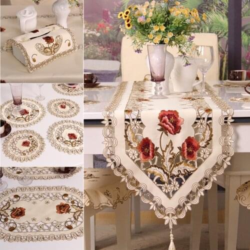 Retro European Pastoral Embroidered Table Cloth Floral Tablecloth Table Runner Home Kitchen Dining Room Decoration Home Decor