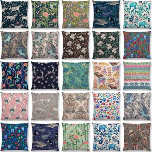 Mixed Animal And Flowers Prints Elephants Owls Deers Unicorns Birds Cushion Cover Home Decor Car Sofa Throw Pillow Case Decor