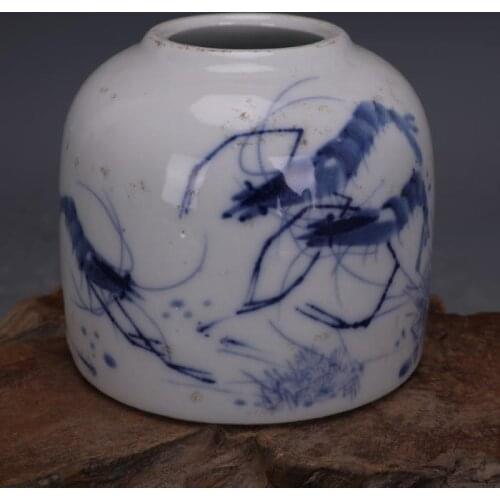 Old blue and white water bottle, Fish and Shrimp Illustration,#02