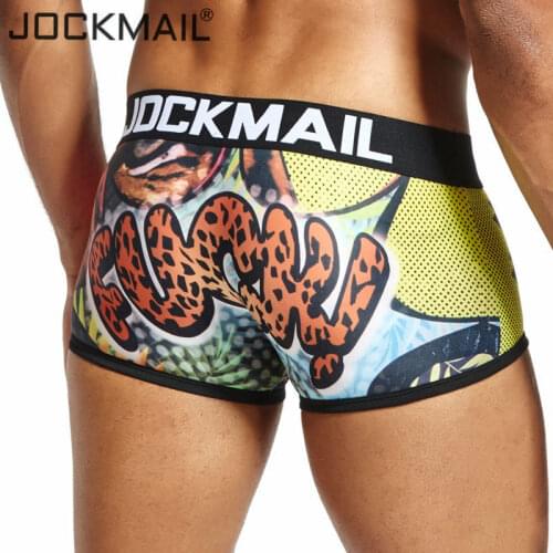 JOCKMAIL Sexy Men Underwear Boxer playful printed Gay Underwear Low waist breathable ice silk cartoon print Boxer men shorts