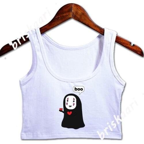 Ghost Kaonashi From Anime Spirited Away Crop Top Funny Casual Summer Style Fitness Tops Solid Color O-Neck Graphic Natural Vest