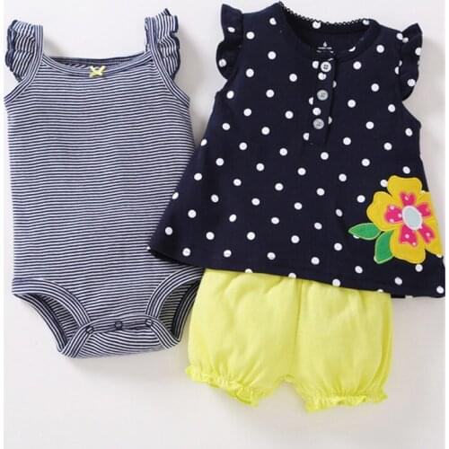 Spring Summer Baby girl clothes set kids bebes clothing summer set Flower Stripe Cartoon baby romper style Sets bodysuit
