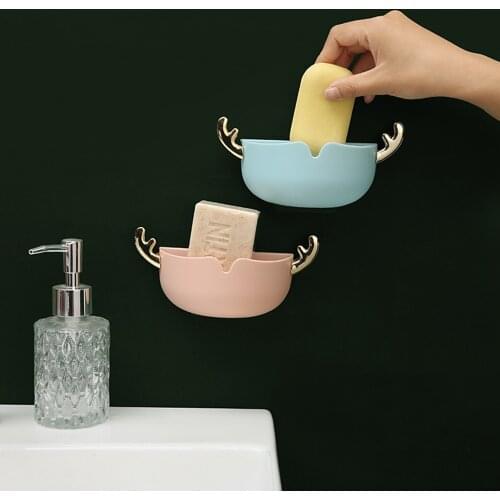 Antlers Soap Box Drain Soap Holder Box Bathroom Shower Soap Holder Sponge Storage Plate Tray Bathroom Supplies Bathroom Gadgets