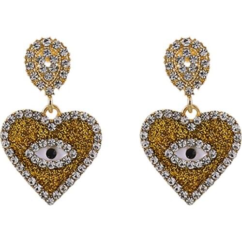 ZHINI New Fashion Crystal Evil Eye Earrings for Women Boho Geometric Heart Dangle Drop Earring Statement Earring Party Jewelry
