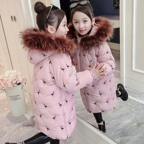 Girl winter long fashion cotton clothes Girl padded windproof warm jacket Girl hooded casual jacket Girls cold jacket