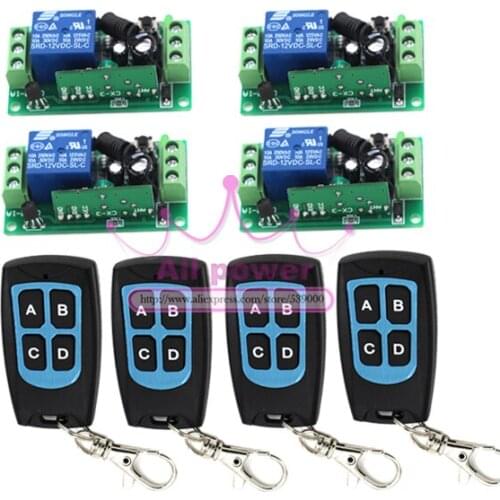 1CH 12V Interlock Wireless Remote Control Switch Relay Controller 315MHZ Module 4 Controller & 4 Receiver