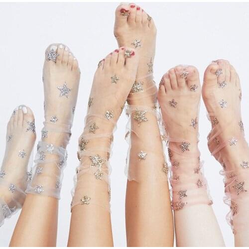 1 Pairs Women Girl Glitter Thin Soft Star Sheer Mesh Tulle Socks Fishnet Hosiery