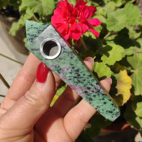 1pcs Natural quartz crystal red emerald beautiful smoking pipes energy3pcs filter and 1pcs brush healing