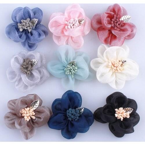 10PCS 4.5CM Fashion Silk Fabric Flowers With Stamen For Headbands High Quality Flower For Hair Clips Hair Accessories