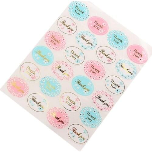 24Pcs/sheet Floral Thank You Adhesive Stickers Oval Packaging Label Sealing Stickers Wedding Party Decorative Favors