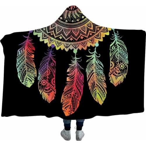3D Printed Psychedelic Hot Stamping Dreamcatcher Dolphin Turtle Starry Coral Fleece Plush Bed Throw Hoodie Hooded Blanket