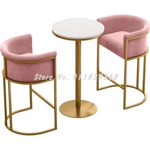 Bar chair wrought iron Nordic backrest Milk tea coffee shop photo high foot home modern minimalist light luxury high stool