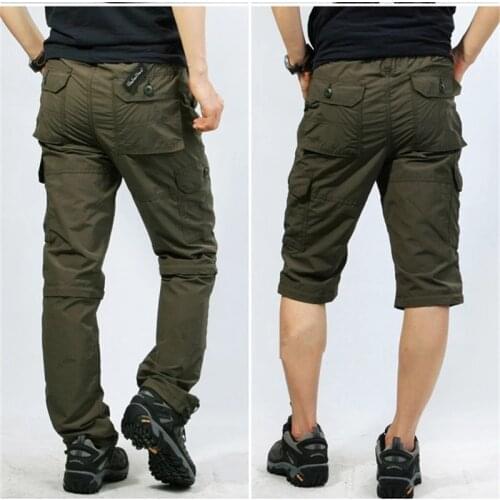 New Spring Summer Mens Cargo Pants Quick-dry Double-used Pants Elastic Waist Detachable Feet Loose Straight Waterproof Trousers