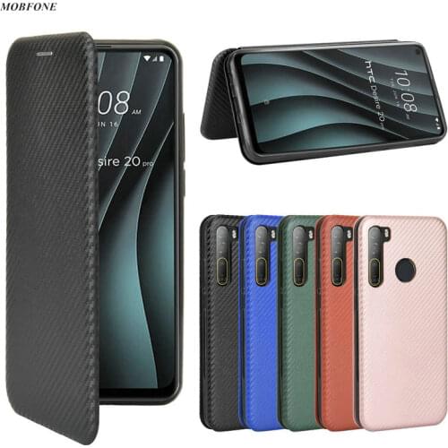 Wallet Case For HTC Desire 20 pro Desire20 PLUS Leather Carbon Fiber Skin Card Holder Bumper For HTC Desire 21 Pro Flip Cover