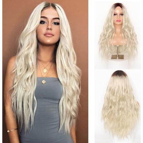 DIANQI Synthetic Ombre Gray White Wigs Long Wavy Wigs for Women Natural Middle Part Wig Heat Resistant Party Hair