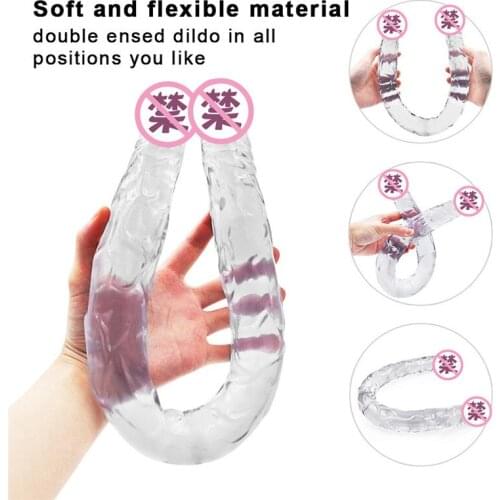 Double Long Realistci Dildos Dual Vagina Anal Stimulate Flexible Transparent Penis Dick Sex Toys for Women Anus Plug