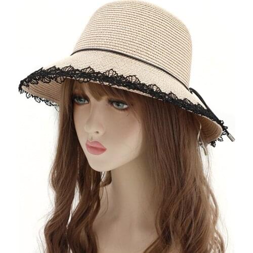 Elegant lace straw hat women big lower beach hat sun hat sun block UV protection panama hat bone chapeu feminino AD0762