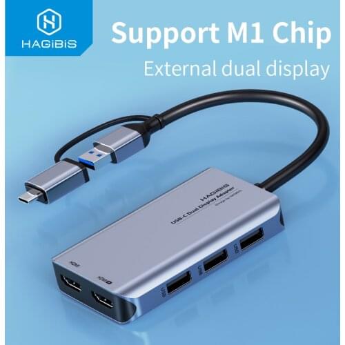 Hagibis USB C/USB 3.0 to Dual HDMI-compatible Adapter for M1 MacBook Pro/Air USB hub 4K Dual Monitor Display docking station