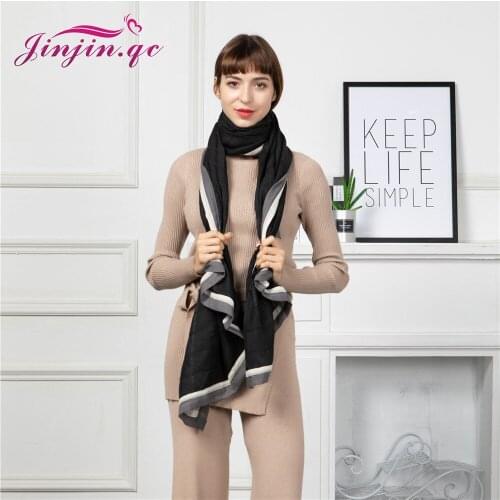 Jinjin.QC New Scarf Women Cotton Material Solid Color With Detail Casual Print Pattern 180*90cm Fashionable Lightweight Scarves