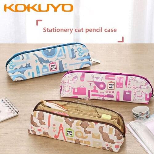Japan KOKUYO Stationery Cat Pencil Case Large Capacity Simple Kawaii Storage Bag Office School Supplies