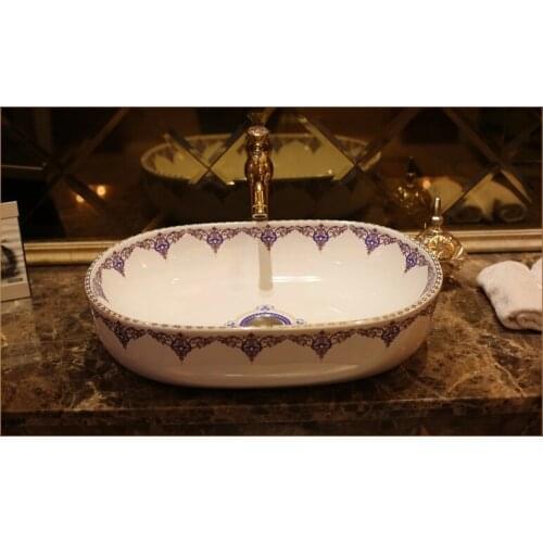 China Artistic Handmade Europe Vintage Lavabo Washbasin Ceramic Bathroom Sink Art oval ceramic wash basin bathroom sink